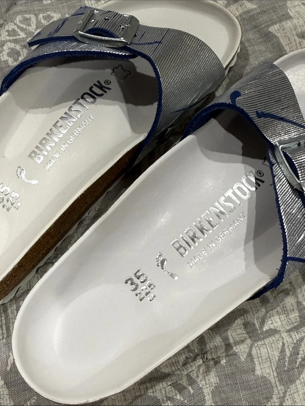 Birkenstock Women’s Metallic Silver Single-Band Slide Sandals